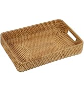 Rattan Serving Tray, Rectangle Coffee Table Tray with Handles, Decorative Ottoman Tea Tray Wicker...