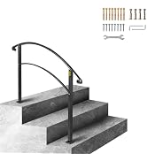 VEVOR Adjustable Metal Staircase Handrail for Outdoor Steps, 2-3 Steps Black Arch#1, Thickened St...