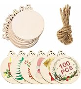 OurWarm 100pcs Natural Wood Slices 3.5inch, DIY Wooden Christmas Ornaments Unfinished Predrilled ...