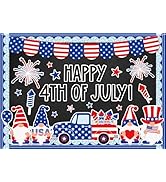 AnyDesign 4th of July Bulletin Board Decoration Red Blue Patriotic Gnome Truck Paper Cutouts with...