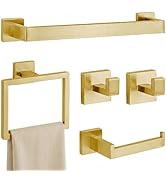 Twirobt 5-Piece Brushed Gold Bathroom Accessory Set, 16 Inch Bathroom Hardware Set, Towel Racks f...