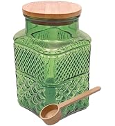 Coriario 60oz Vintage Glass Jar with Airtight Lid and Wood Spoon Green Square Decorative Glass St...