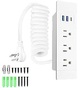 Recessed Furniture Power Strip with One USB-C, Two USB-A, and Three AC Outlets - 5FT Power Cord w...