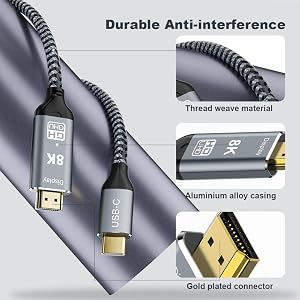 chenlenic usb c to hdmi 8K cable with thunderbolt 5 4 to hdmi cable type c to hdmi2.1 cable hdr cabl