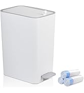rejomiik Small Bathroom Trash Can with Lid, 3.2 Gallon Step Garbage Can with Handle, Slim Mini Wa...