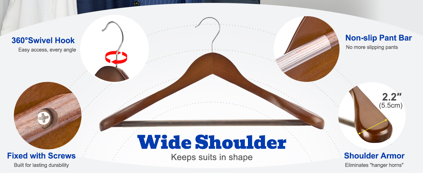 wide shoulder wooden hangers