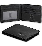 Real Leather Mens Bifold Wallet RFID Blocking Slim Minimalist Front Pocket - Thin & Stylish with ...