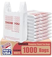 Glotoch Plastic Thank You Bags 1000 Count, 11.5" x 6.5" x 21" White Grocery Bags with Handles for...