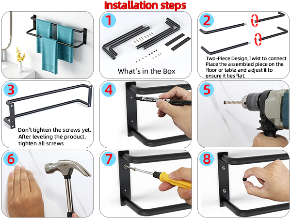 Double Towel Bar, 24 Inch Towel Rack for Bathroom Wall Mounted