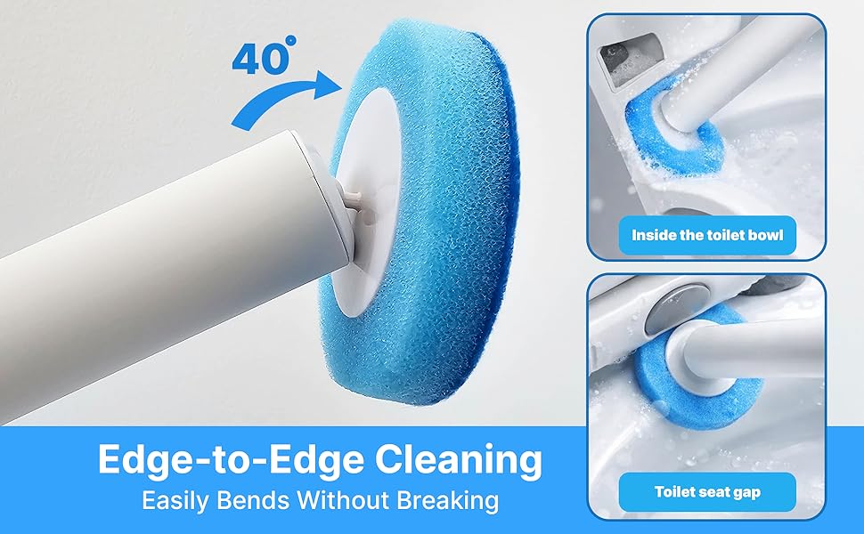 disposable toilet brush wand flexible sponge pad cleans rim drain grout with ocean breeze scent