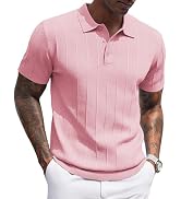 COOFANDY Mens Knit Polo Shirts Short Sleeve Ribbed Textured Polo Shirt Lightweight Casual Golf Sh...