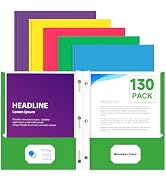 Two Pocket Folders, PANDRI 130 Pack Two Pocket Folders with Prongs, 2 Pocket 3 Prong Folders Desi...