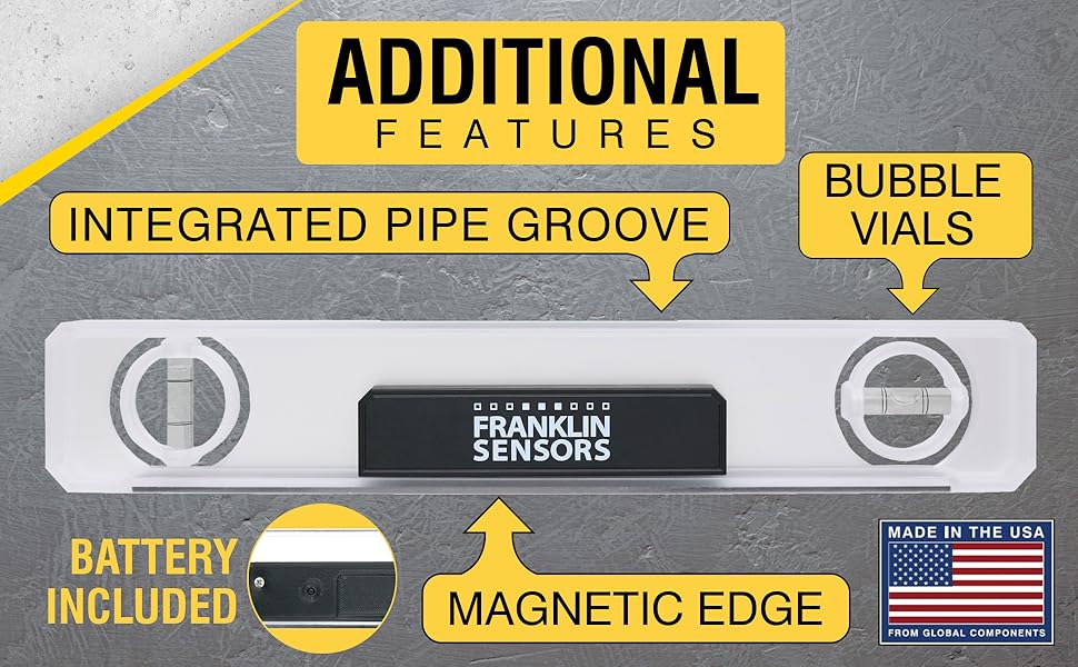 Torpedo level with bubble vials, magnets, and integrated pipe groove