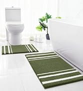 HOMEIDEAS Bathroom Rug Set 2 Piece, Striped Super Absorbent Soft Microfiber Non-Slip Washable Bat...