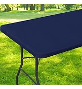smiry Rectangle Picnic Table Cloth, Waterproof Elastic Fitted Tablecloths for 6 Foot Tables, Wash...