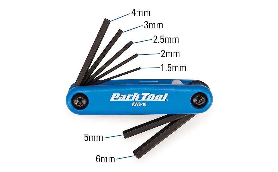 Park Tool AWS-10 hex wrench set unfolded with sizes labeled