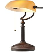 Newrays Matted Orange Glass Bankers Desk Lamp with Pull Chain Switch Plug in Fixture
