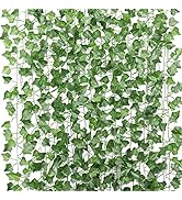 12 Strands Fake Ivy Garlands Leaves Artificial Vines Faux Green Hanging Plants for Bedroom Wall H...
