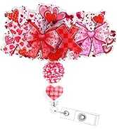 Valentine's Day XO Badge Reel - Cosmisun Valentines Bow Badge Holder Retractable Glitter Love Hea...