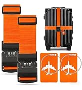 4-Piece Set of Lockable Luggage Straps - Two Luggage Straps and Two Luggage Tags to Protect Your ...