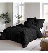 Homechoice Decor Black Comforter Set King, 7 Piece Ruffled Bed-in-a-Bag with Decorative Pillows, ...