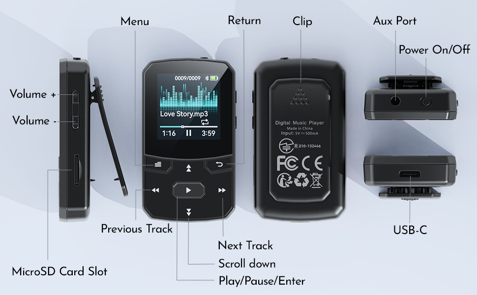 Simple MP3 Player with Bluetooth Physical Buttons FM Radio School Office Home Relaxing Road Trip