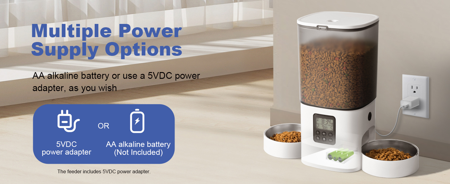 automatic cat feeder two power supplies