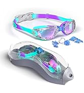 Hurdilen Kids Swim Goggles, Swimming Goggles for Kids with Nose Clip, Earplugs, Nose Bridge for A...