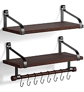 Love-KANKEI Floating Shelves for Coffee Bar,Bathroom Shelves with Wood Bar, Wall Shelves with 8 H...