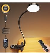 Glocusent 72 LED Clip on Lamp with Remote, Reading Light with Amber Ring, 3 Colors & 5 Dimmable B...