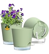Meowell 6 inch Self Watering Pots for Indoor Outdoor Plants, 3 Pack Flower Plant Pots with Draina...