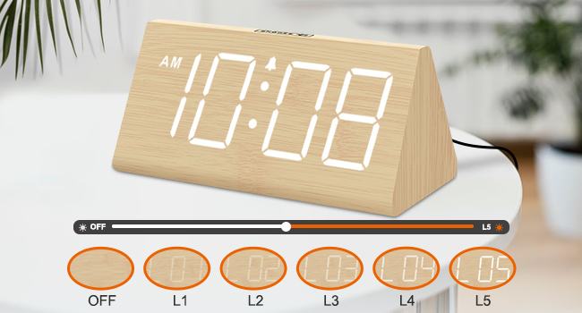 wooden digital alarm clock