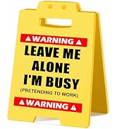 MQCLYSG Funny Office Decor Gifts Leave Me Alone I'M Busy Small Fun Gag Desk Mini Caution Sign for...