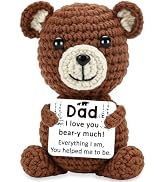 SNOOZIA Dad Birthday Gifts from Daughter Son, Handmade Positive Crochet Bear Knitted with Card, U...