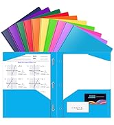 Briartw 10 Pack Colors File Folder,Heavy Duty Plastic Pocket Folder with Prongs for Letter Size P...