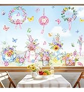 Supzone Spring Flower Butterfly Window Clings Potted Floral Vase Window Decals Double Sided Anti-...