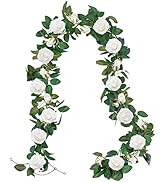 U'Artlines 3 Pack Artificial White Rose Vines Floral Garlands Total 19.5 Ft Fake Vine Silk Flower...