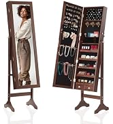 DUMOS 6 LEDs Mirror Jewelry Cabinet, Wall or Door Mounted Jewelry Organizer, 47.2-Inch Tall Locka...