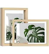 Egofine 5x7 Floating Frames Set of 2, Double Glass Picture Frame, Made of Solid Wood Display Any ...
