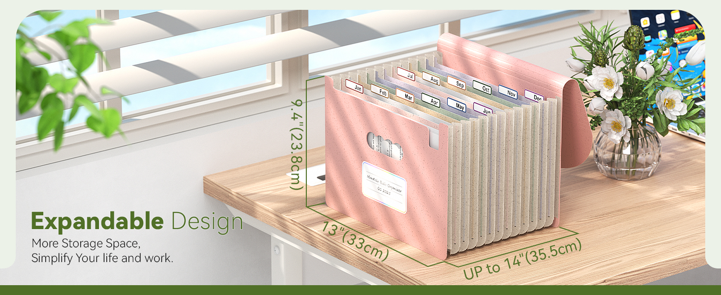 Accordion File Organizer, 12 Pockets Wheat Straw Expanding File Folders