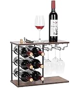 MOOACE Countertop Wine Rack, Hold 6 Wine Bottles and 4 Glasses Rack, Freestanding Wine Rack for H...