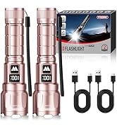 WdtPro LED Rechargeable Flashlight 2 Pack, Super Bright Zoomable 6000 Lumens Tactical Flashlight ...