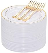 WELLIFE 120 PCS Plastic Dessert Plates and 120 PCS Forks, 6.3 inch Disposable Salad Plate, Premiu...