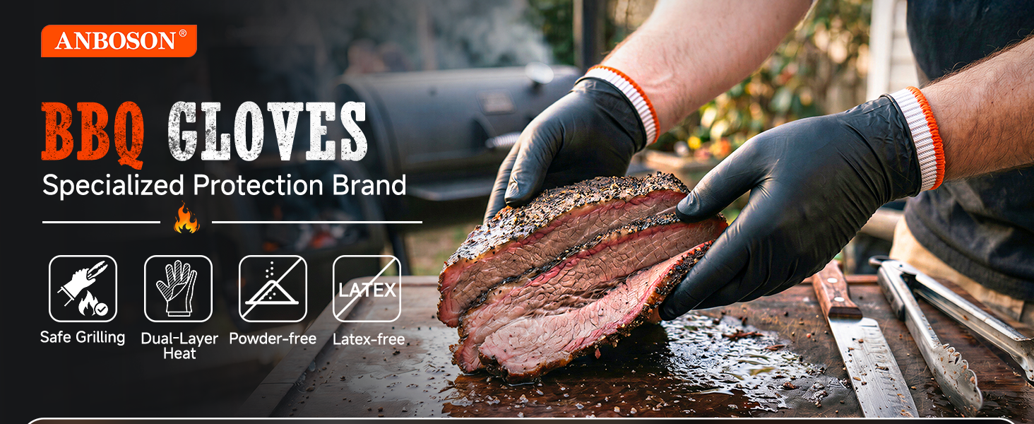 ANANBOSON BBQ gloves set: 50 disposable 5mil nitrile gloves plus 2 reusable cotton liners per pack