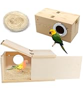 PINVNBY Nesting Box for Birds,Wooden Parakeet Nest Box with Detachable Board Transparent Visual C...