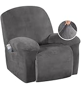 H.VERSAILTEX Velvet Plush Recliner Chair Covers 1-Piece for Reclining Chair, Recliner Cover Featu...