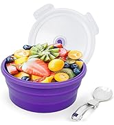 Lunbengo 1200ml Large Camping Bowl with Foldable Spoon, Collapsible Bowl With Lid, Silicone Bento...