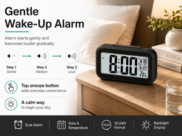 digital alarm clock, digital table clock, LED alarm clock, LCD alarm clock, alarm clock, SPN-RECPP