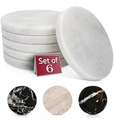 Gusto Nostro White Marble Coasters Set of 6 with Non-Slip Backing - Luxury Natural Stone Coasters...
