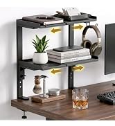 ENCIMART Expandable Clamp on Desk Shelf, 2 Tier Adjustable Desktop Shelves Organizer, Above or Un...